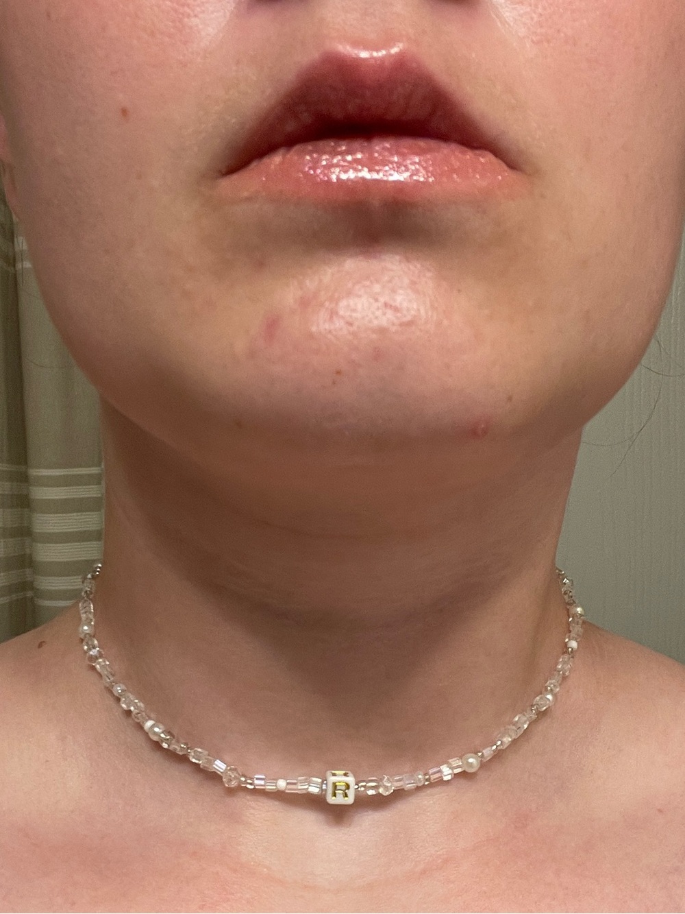 Personalized Gold Letter 'R' Crystal Beaded Choker Necklace - Handmade